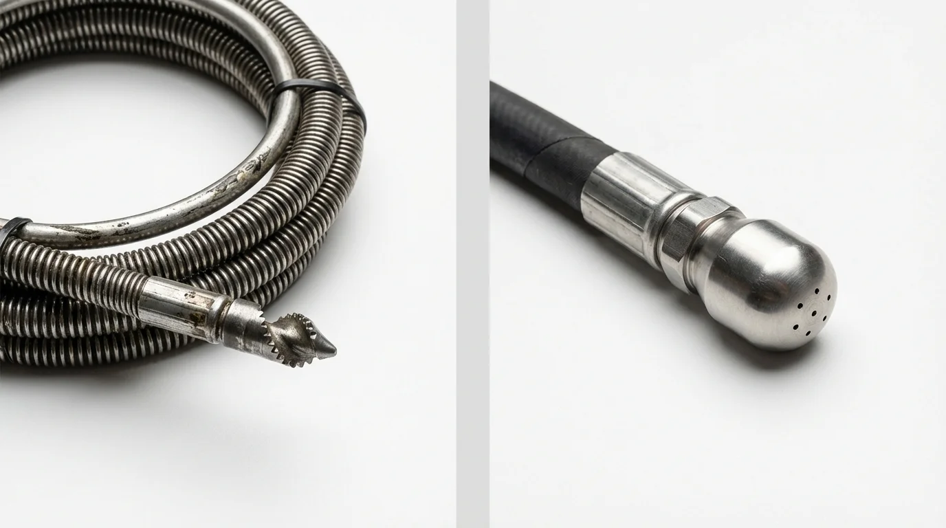Drain snake cable and hydro jetting nozzle used for drain cleaning in Williamsburg, PA