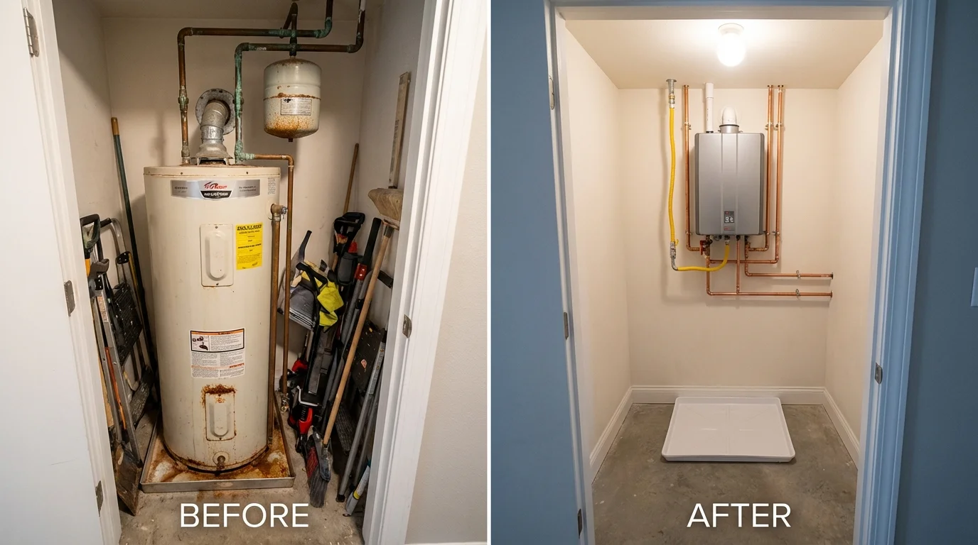 Tank water heater versus wall-mounted tankless unit comparison for Williamsburg, PA homeowners