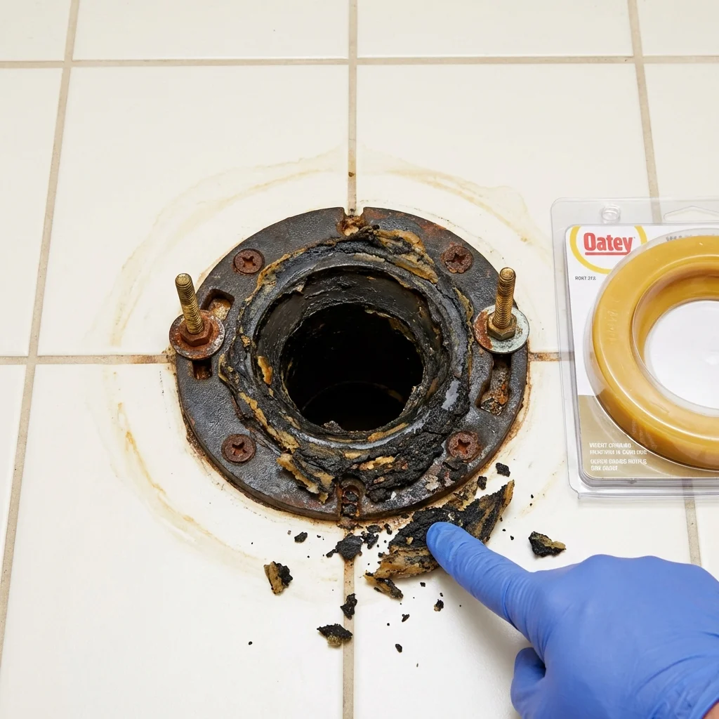 Failed wax ring showing water seepage at the base of a toilet in a Williamsburg, PA home
