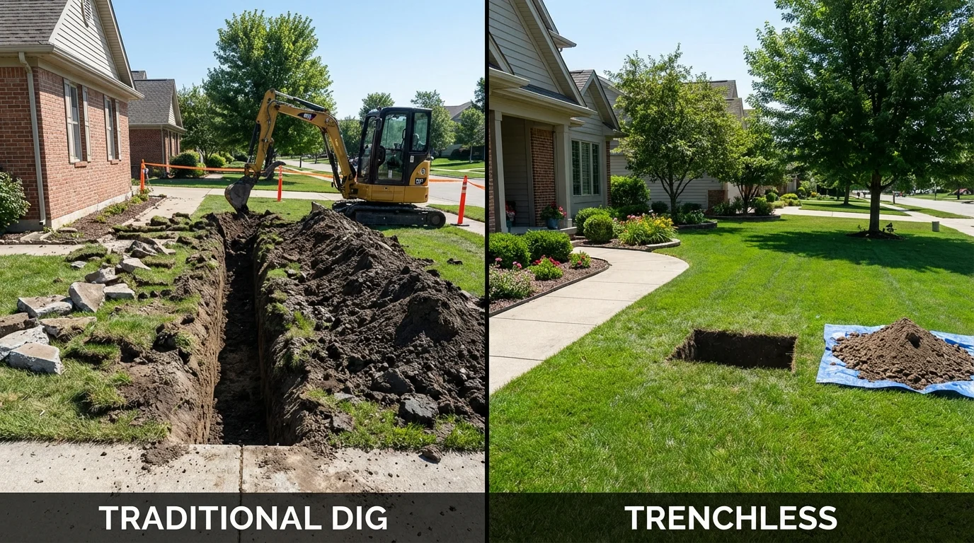 Trenchless sewer repair with minimal yard damage versus traditional excavation in Williamsburg, PA